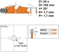 CMT Lame De Scie Circulaire 184 Mm 271.184.24H Lame De Scie Ultra Fine Avec Limiteur De Copeaux 184 X 20 X 24D -Lames de scie circulaire Soldes 271 184 24h lame de scie ultra fine avec limiteur de copeaux 184 x 20 x 24d 1
