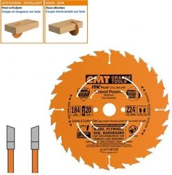 CMT Lame De Scie Circulaire 184 Mm 271.184.24H Lame De Scie Ultra Fine Avec Limiteur De Copeaux 184 X 20 X 24D -Lames de scie circulaire Soldes 271 184 24h lame de scie ultra fine avec limiteur de copeaux 184 x 20 x 24d