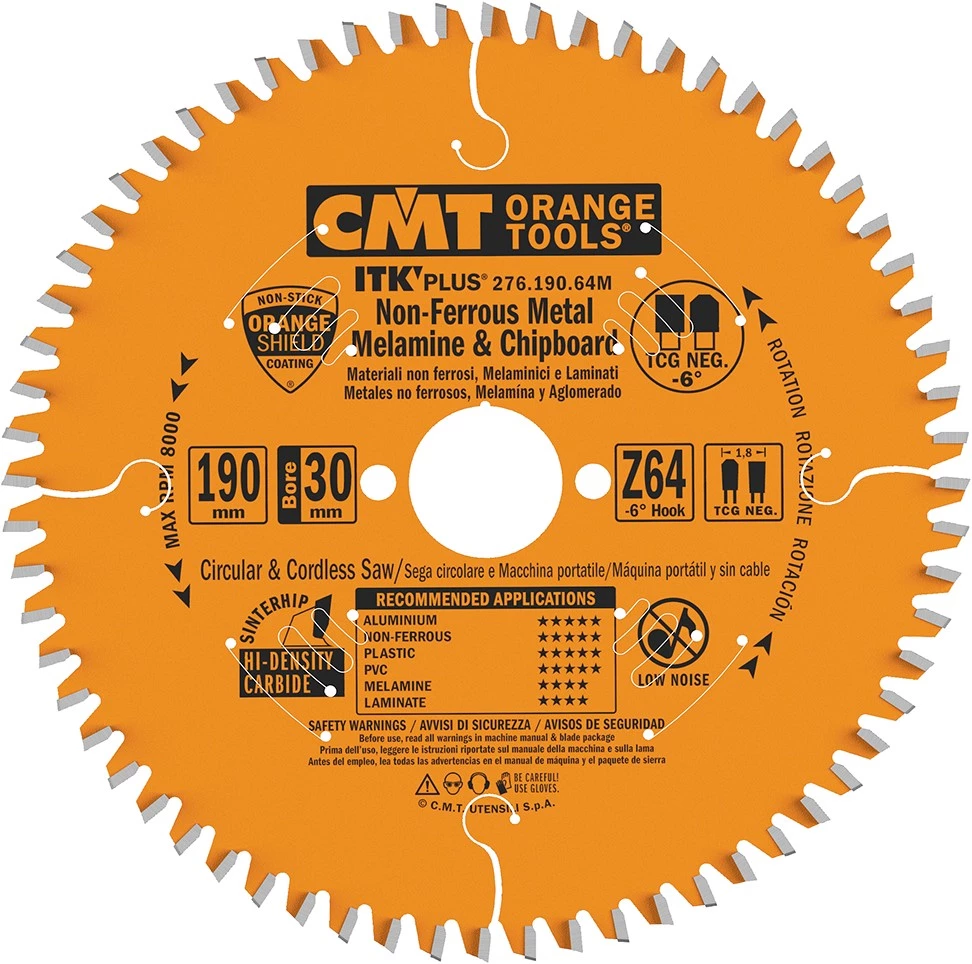 CMT Lame De Scie Circulaire 190 Mm 276.190.64M Lame Ultra Fine Pour Métaux Non Ferreux Et Composite 190 X 30(20/16) X 1,2 X 64D 3 CMT Lame De Scie Circulaire 190 Mm 276.190.64M Lame Ultra Fine Pour Métaux Non Ferreux Et Composite 190 X 30(20/16) X 1,2 X 64D