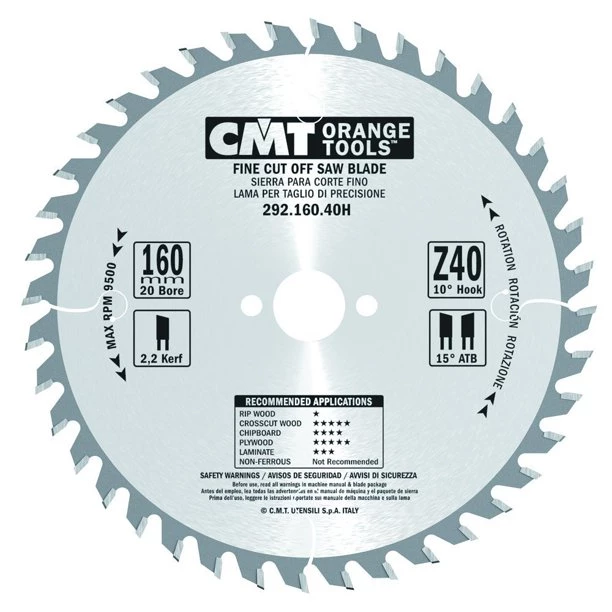 CMT Lame De Scie Circulaire 160 Mm 292.160.40H Lame De Scie HM Denture Fine 160 X 20 X 40D 3 CMT Lame De Scie Circulaire 160 Mm 292.160.40H Lame De Scie HM Denture Fine 160 X 20 X 40D