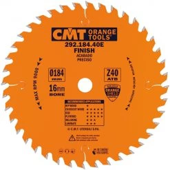 CMT Lame De Scie Circulaire 184 Mm 292.184.40E Lame De Scie HM Denture Fine 184 X 16 X 40D