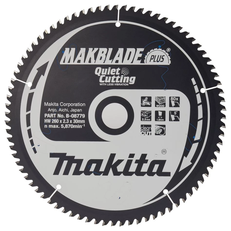 Makita Accessoires Lame De Scie Circulaire 260 Mm B-08779 Lame De Scie à Bois Makblade-Plus 260x30x2,3 80T 5g 3 Makita Accessoires Lame De Scie Circulaire 260 Mm B-08779 Lame De Scie à Bois Makblade-Plus 260x30x2,3 80T 5g