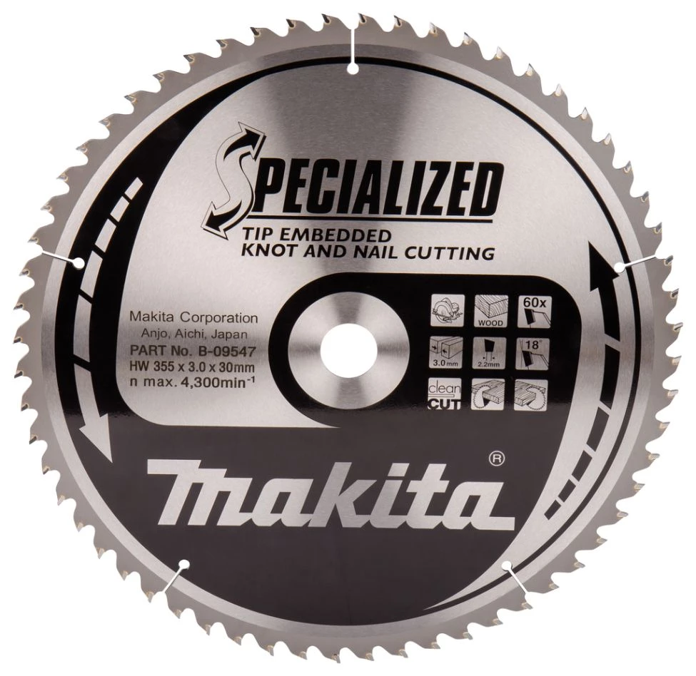 Makita Accessoires Lame De Scie Circulaire 355 Mm B-09547 Lame De Scie Circulaire Pour Bois (noueux/noilé) 355x30x3.0 60T 18g 3 Makita Accessoires Lame De Scie Circulaire 355 Mm B-09547 Lame De Scie Circulaire Pour Bois (noueux/noilé) 355x30x3.0 60T 18g