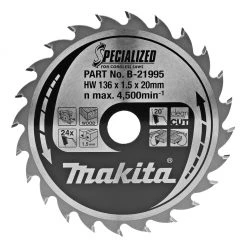 Makita Accessoires Lame De Scie Circulaire 136 Mm B-21995 Lame De Scie Bois 136x20x1,5 24T