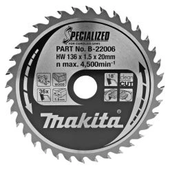 Makita Accessoires Lame De Scie Circulaire 136 Mm B-22006 Lame De Scie Circulaire Bois Specialized 136x20x1,5 36T 18g