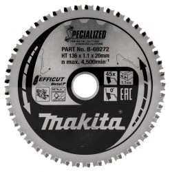 Makita Accessoires Lame De Scie Circulaire 136 Mm B-69272 Lame De Scie Circulaire Pour Acier Inoxydable Efficut 136 X 20 X 1.1 45T