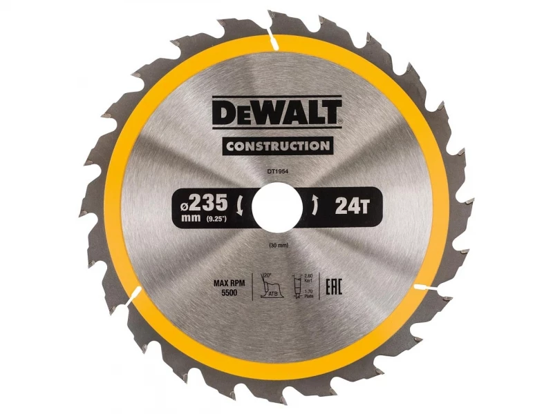 DeWalt Accessoires Lame De Scie Circulaire 235 Mm DT1954-QZ Lame De Scie Circulaire 235 X 30 Mm 24T ATB 20°. 3 DeWalt Accessoires Lame De Scie Circulaire 235 Mm DT1954-QZ Lame De Scie Circulaire 235 X 30 Mm 24T ATB 20°.
