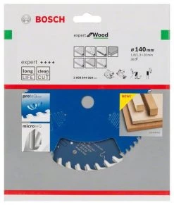 Bosch Bleu Accessoires Lame De Scie Circulaire 140 Mm Lame De Scie Circulaire En Carbure Expert Pour Le Bois 140 X 20 X 36T 2608644009