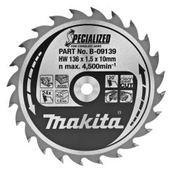 Makita Accessoires Lame De Scie Circulaire 136 Mm 'Lames Carbure ''''Specialized'''' Bois, Pour Scies Circulaires à Batterie 136 X 10 X 24T'