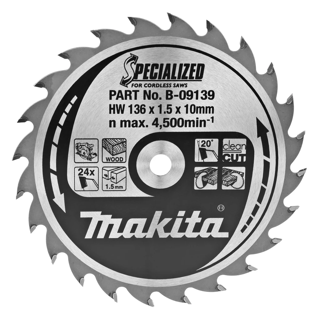 Makita Accessoires Lame De Scie Circulaire 136 Mm 'Lames Carbure ''''Specialized'''' Bois, Pour Scies Circulaires à Batterie 136 X 10 X 24T' 3 Makita Accessoires Lame De Scie Circulaire 136 Mm 'Lames Carbure ''''Specialized'''' Bois, Pour Scies Circulaires à Batterie 136 X 10 X 24T'